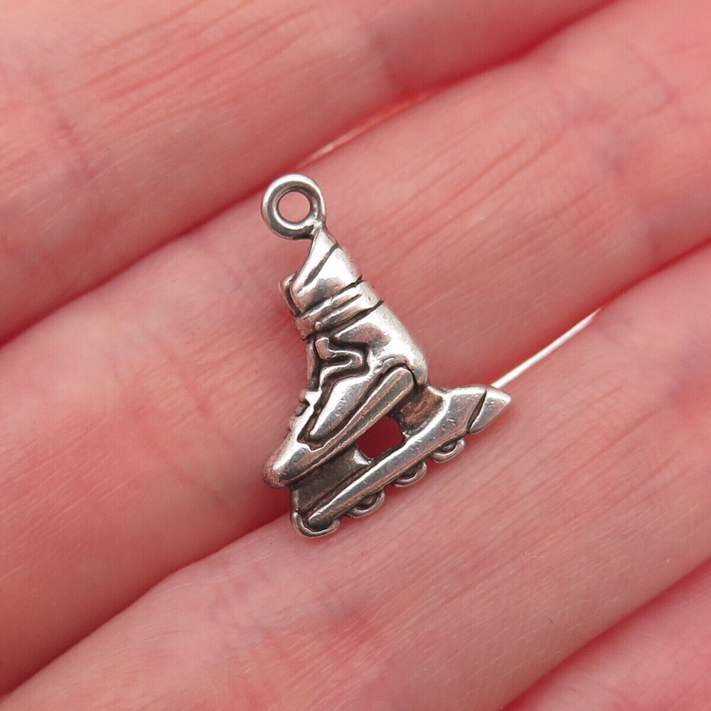 925 Sterling Silver Vintage Rollerblade Skate Oxidized Mini Charm Pendant